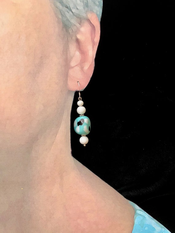 Vintage Japanese Glass Bead Earrings, Turquoise A… - image 3