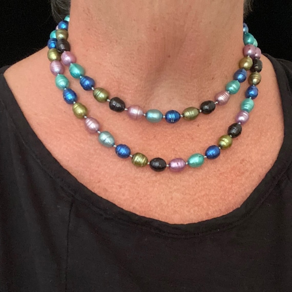 Vintage Multicolored Faux Pearl Necklace, 1970s N… - image 1