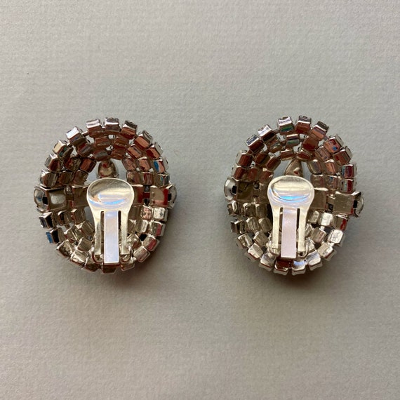 Vintage Blue AB Rhinestone Oval Earrings, Clip On… - image 6