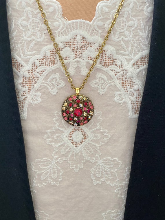 Red Rhinestone Pendant Necklace from a Vintage But