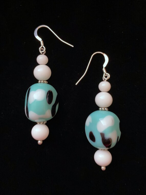 Vintage Japanese Glass Bead Earrings, Turquoise A… - image 9