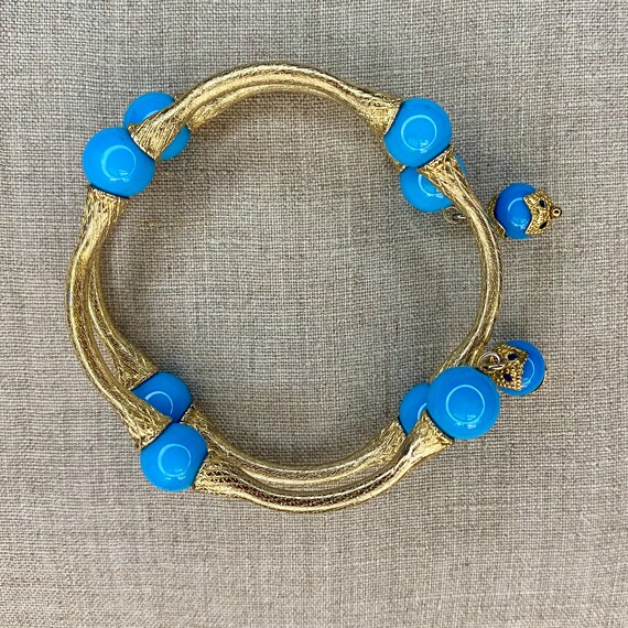 Vintage Gold Tone and Turquoise Bead Wrap Bracele… - image 8