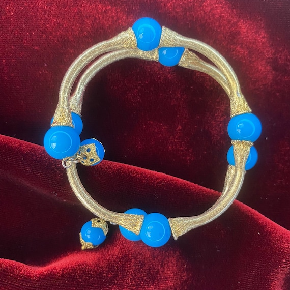 Vintage Gold Tone and Turquoise Bead Wrap Bracele… - image 3