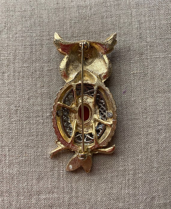 Cute Vintage Owl Brooch, Gold Brooch, Bird Pin wi… - image 6