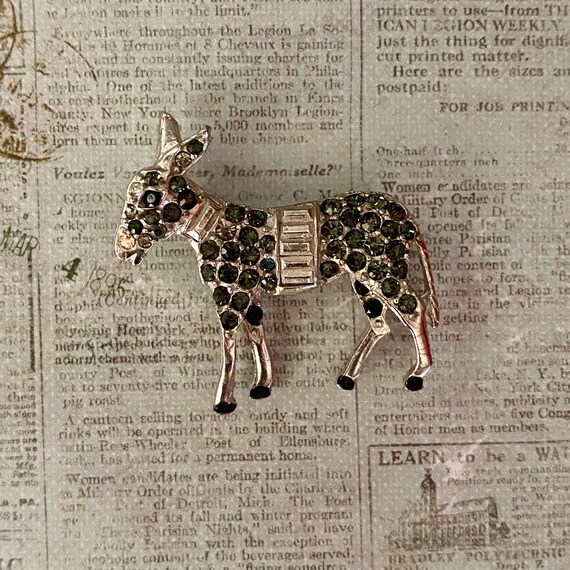 Whimsical Vintage Donkey Brooch, Burro Rhinestone… - image 3