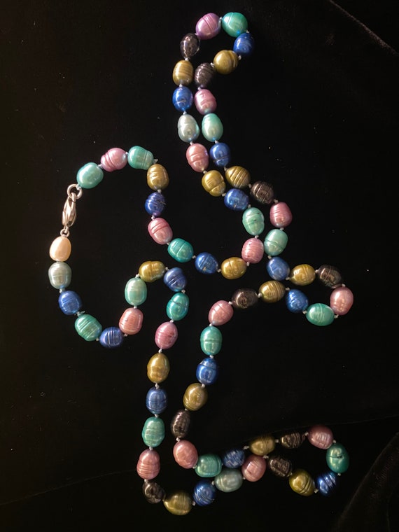 Vintage Multicolored Faux Pearl Necklace, 1970s N… - image 5