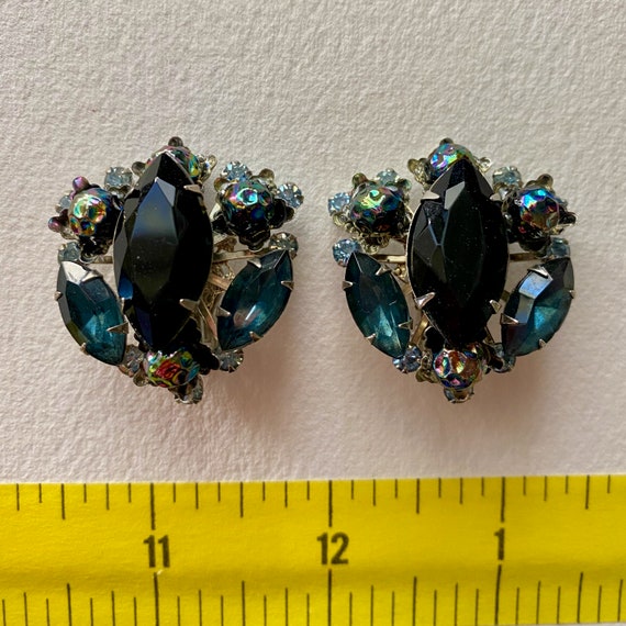 Vintage JUDY LEE Blue & Black Rhinestone Earrings… - image 6