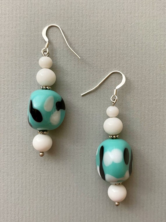 Vintage Japanese Glass Bead Earrings, Turquoise A… - image 2