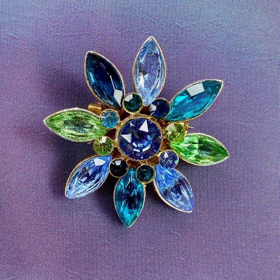 Vintage Reimagined Flower Brooch, Blue, Purple, a… - image 8