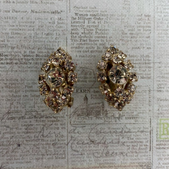 Vintage Marquise Shaped Earrings, Clear Rhineston… - image 6