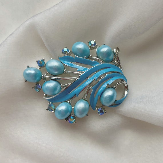 Vintage Coro Lucite and Rhinestone Brooch, AB Rhi… - image 1