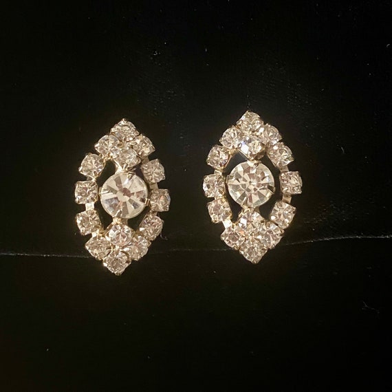 Vintage Marquise Shaped Earrings, Clear Rhineston… - image 1