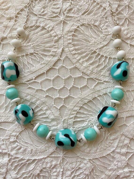 Vintage Japanese Glass Bead Necklace, Turquoise A… - image 8