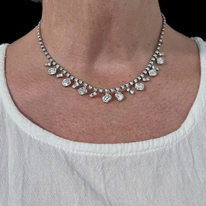Vintage Clear Rhinestone Necklace, Choker Necklace, 1980s Rhinestone Necklace, Dainty Necklace