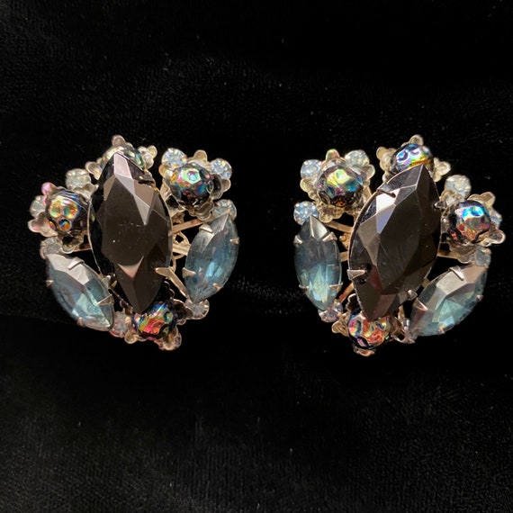 Vintage JUDY LEE Blue & Black Rhinestone Earrings… - image 4