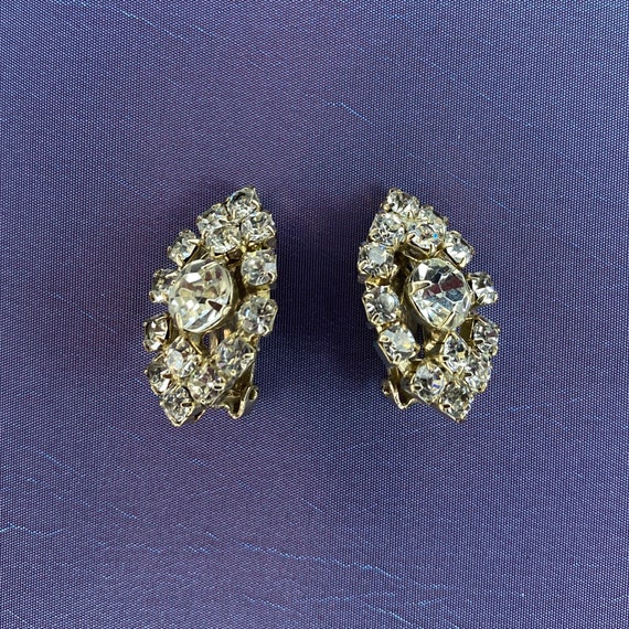 Vintage Marquise Shaped Earrings, Clear Rhineston… - image 5