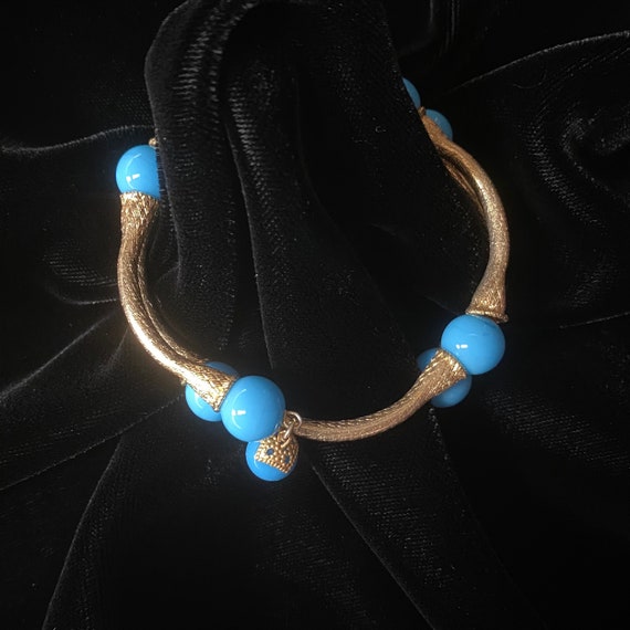 Vintage Gold Tone and Turquoise Bead Wrap Bracele… - image 5