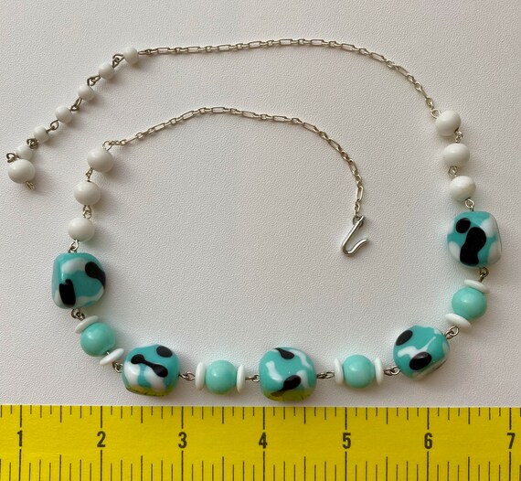 Vintage Japanese Glass Bead Necklace, Turquoise A… - image 3