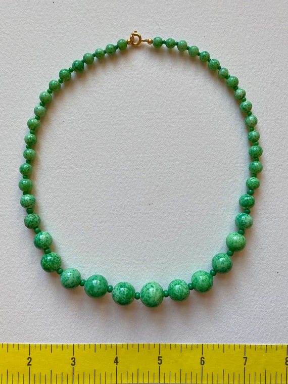 Vintage Green Glass Bead Necklace, Peking Glass B… - image 10