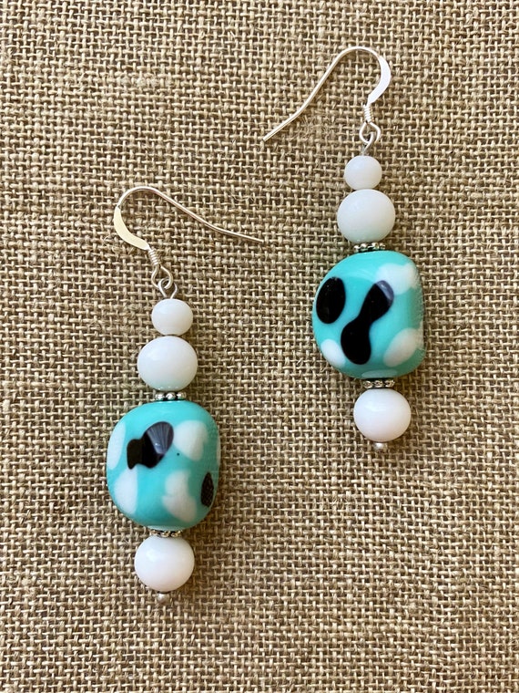 Vintage Japanese Glass Bead Earrings, Turquoise A… - image 5