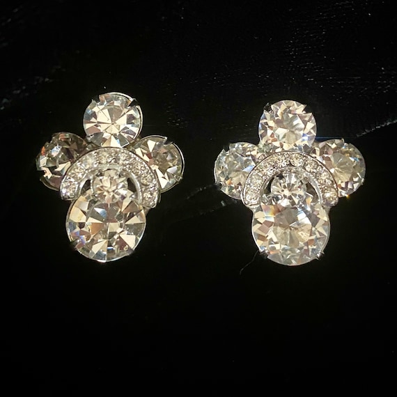 Vintage Eisenberg Rhinestone Clip Earrings, Geomet