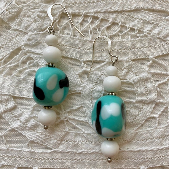 Vintage Japanese Glass Bead Earrings, Turquoise A… - image 7