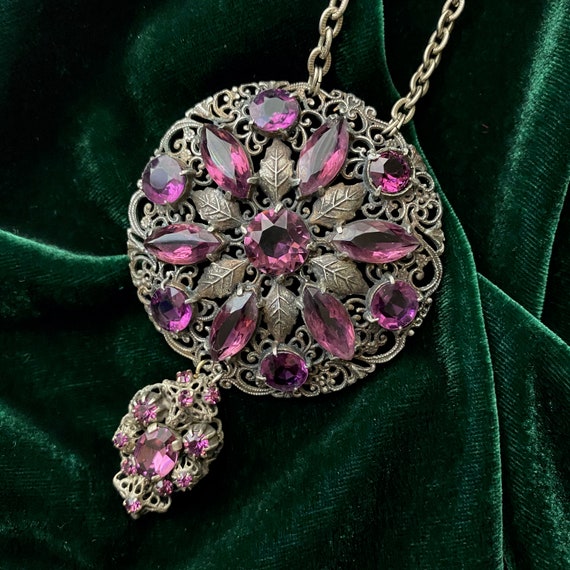 Purple Pendant Necklace from a Vintage Rhinestone Bro… - Gem