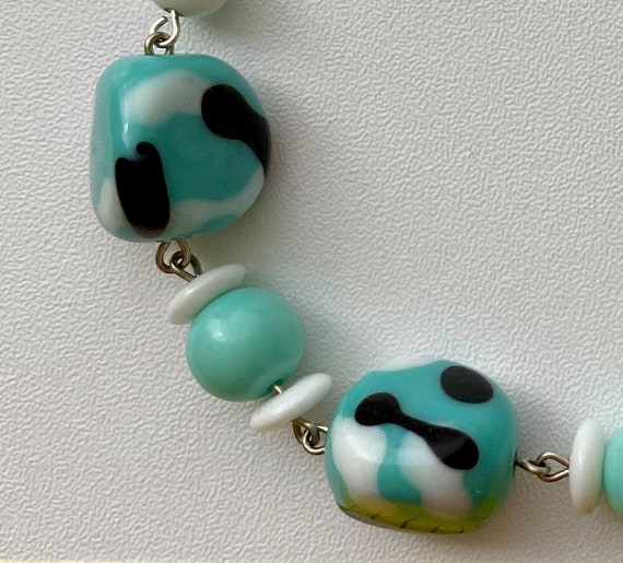 Vintage Japanese Glass Bead Necklace, Turquoise A… - image 4