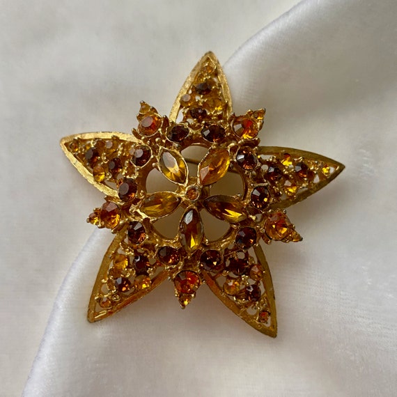 Vintage Topaz Rhinestone and Gold Tone Rhinestone… - image 2