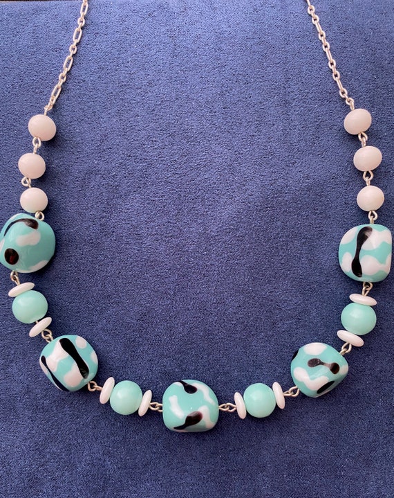 Vintage Japanese Glass Bead Necklace, Turquoise A… - image 7
