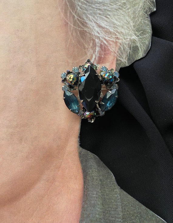 Vintage JUDY LEE Blue & Black Rhinestone Earrings… - image 2