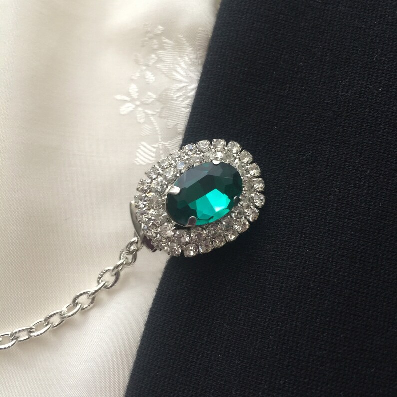 Green Rhinestone Sweater Guards Sweater Clips from Vintage Costume Earrings