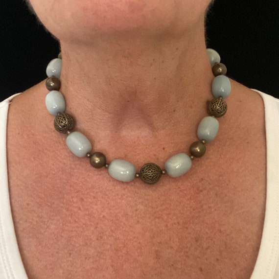Vintage Pale Blue Lucite and Silver Tone Filigree… - image 2