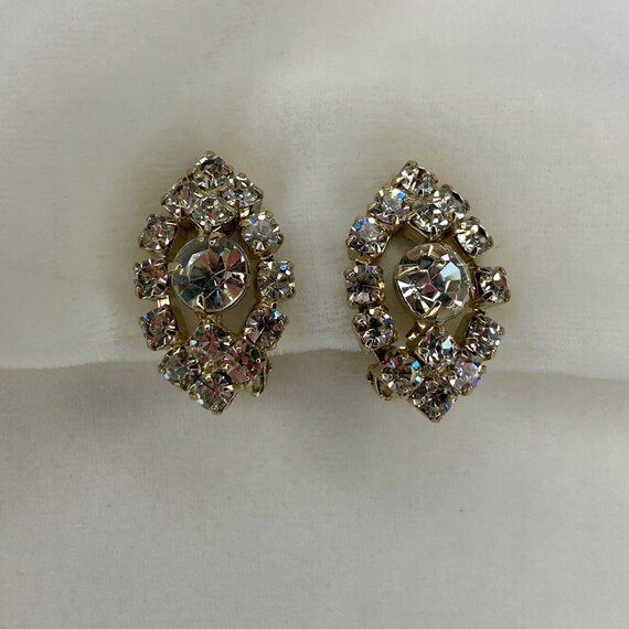 Vintage Marquise Shaped Earrings, Clear Rhineston… - image 2