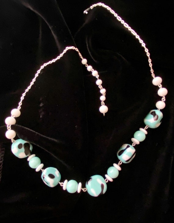 Vintage Japanese Glass Bead Necklace, Turquoise A… - image 5
