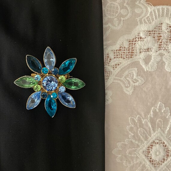 Vintage Reimagined Flower Brooch, Blue, Purple, a… - image 2