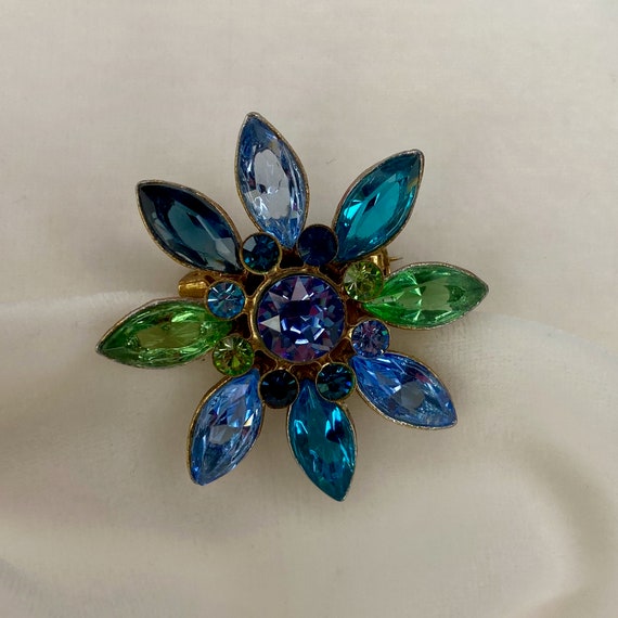 Vintage Reimagined Flower Brooch, Blue, Purple, a… - image 5