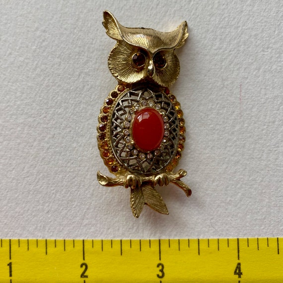 Cute Vintage Owl Brooch, Gold Brooch, Bird Pin wi… - image 7