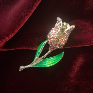 Vintage Tulip Rhinestone Brooch, Pave Rhinestones, Vintage Costume Jewelry, 1960s jewelry