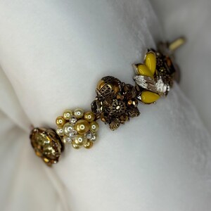 Repurposed Rhinestone & Pearl Bracelet: Yellow Vintage Earring Charms