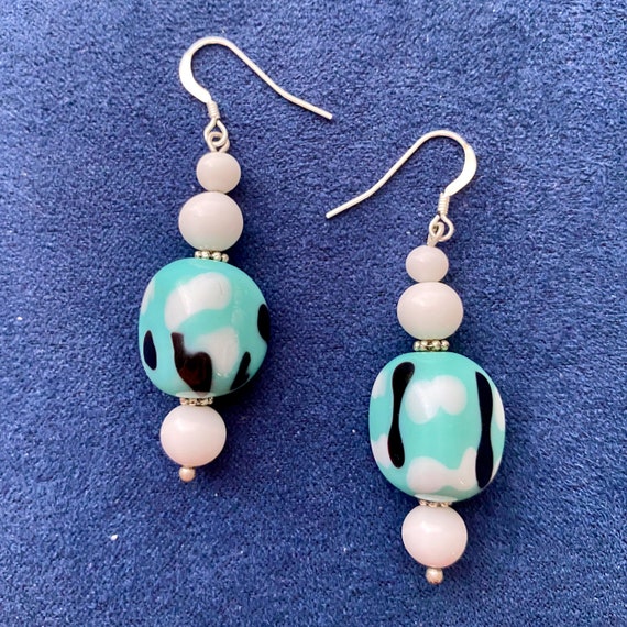 Vintage Japanese Glass Bead Earrings, Turquoise A… - image 6