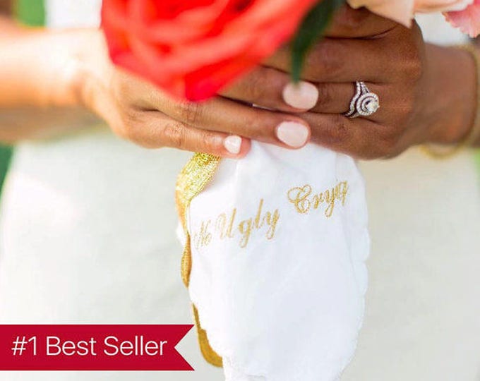 No Ugly Crying™  Set of 8** Perfect Bridesmaid Gift Handkerchiefs-Wedding Keepsake- Embroidered Bridesmaid Gift- Wedding Keepsake