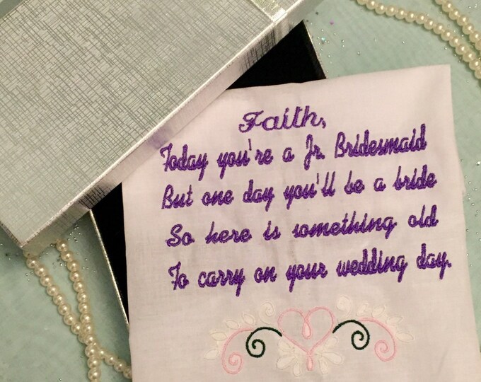 Jr. Bridesmaid personalized wedding handkerchief