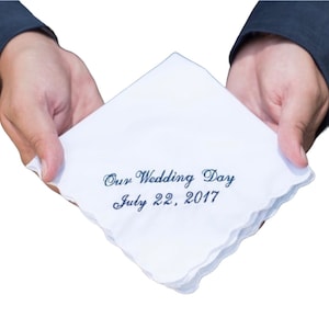 Our Wedding Day Embroidered Handkerchief - Groom Gift- Husband Gift- Wedding Gift