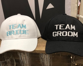 Team Bride, Team Groom - Baseball Cap Embroidered by Wedding Tokens- Your choice of design.