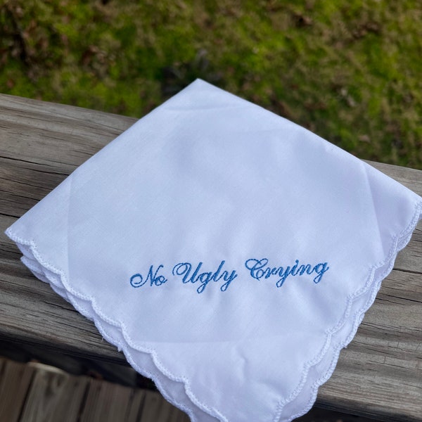 No Ugly Crying™  Set of 8** Perfect Bridesmaid Gift Handkerchiefs-Wedding Keepsake- Embroidered Bridesmaid Gift- Wedding Keepsake