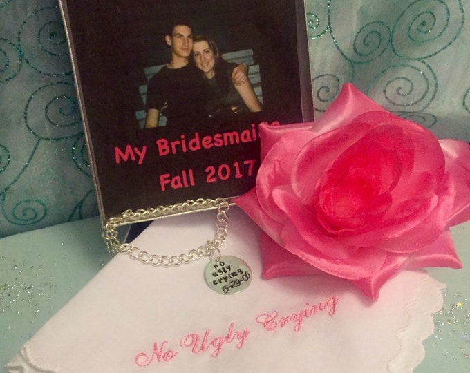 Bridesmaid proposal gift set. No ugly crying handkerchief and/or bracelet set.