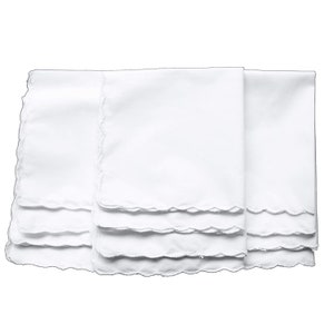 One Dozen White Scalloped Handkerchiefs