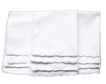 One Dozen White Scalloped Handkerchiefs