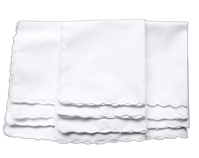 One Dozen White Scalloped Handkerchiefs